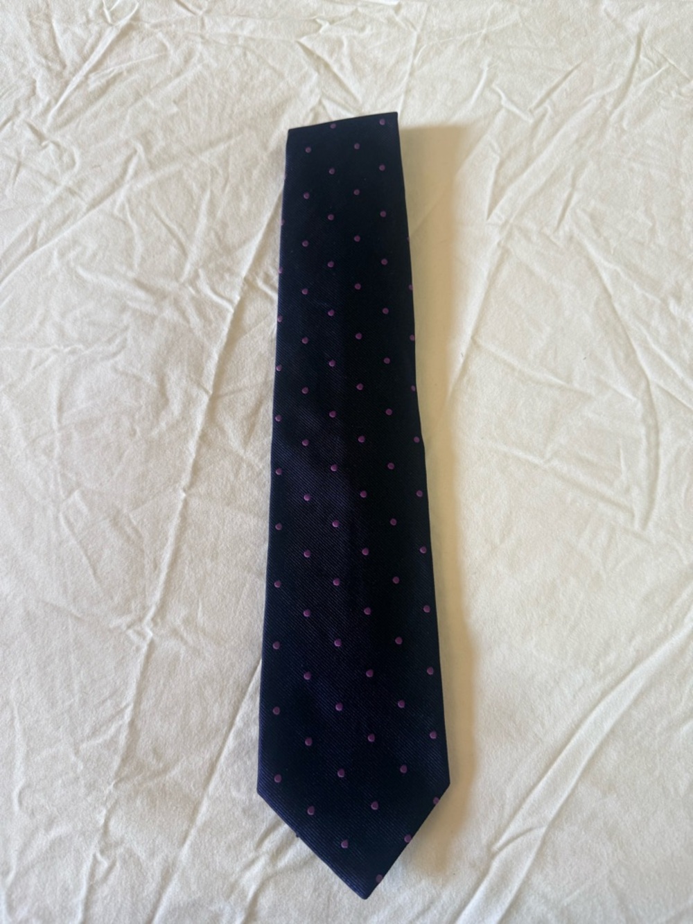 Brooks Brothers Navy Tie with Purple Dot Motif